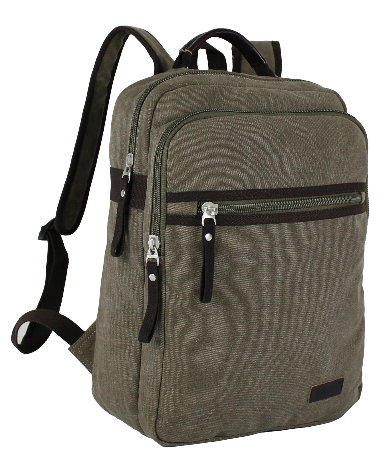 Double-zip everyday backpack with two front zip pockets and shoulder straps