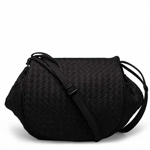 Black woven-look crossbody bag with a shoulder strap
